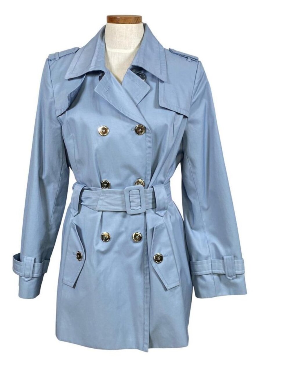 Calvin Klein Light Blue Double Breasted Belted Trench coat size medium